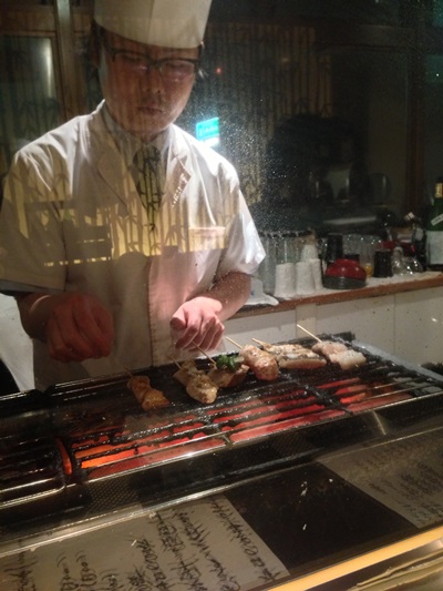 夕食は能登産の魚を串焼きにした魚串を